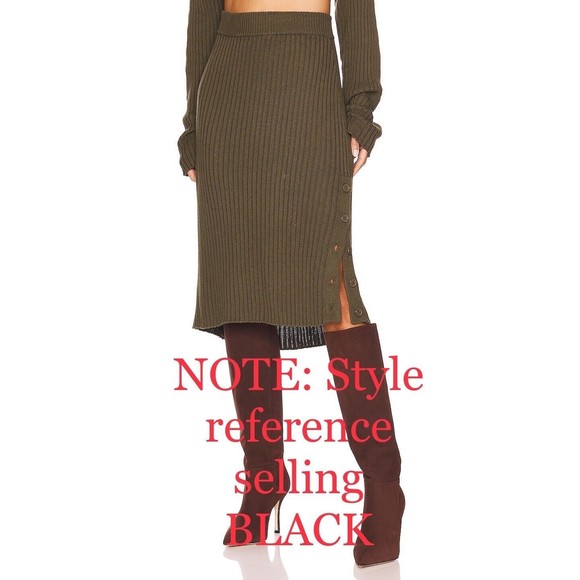 Bobi Rib Midi Black Small NWT Revolve Vintage Look Winter Fall Skirt Button Slit - Picture 3 of 16